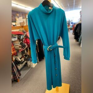 Vintage EJM Sz. 16P Green Dress w/matching Belt